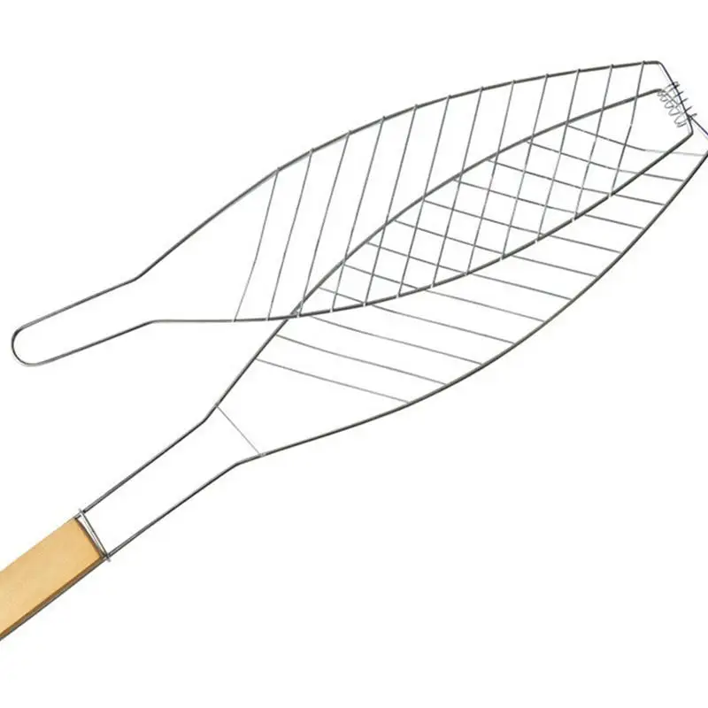 

Stainless steel steak shovel steak clip wooden handle grilled fish barbecue net outdoor hamburger barbecue tool grill