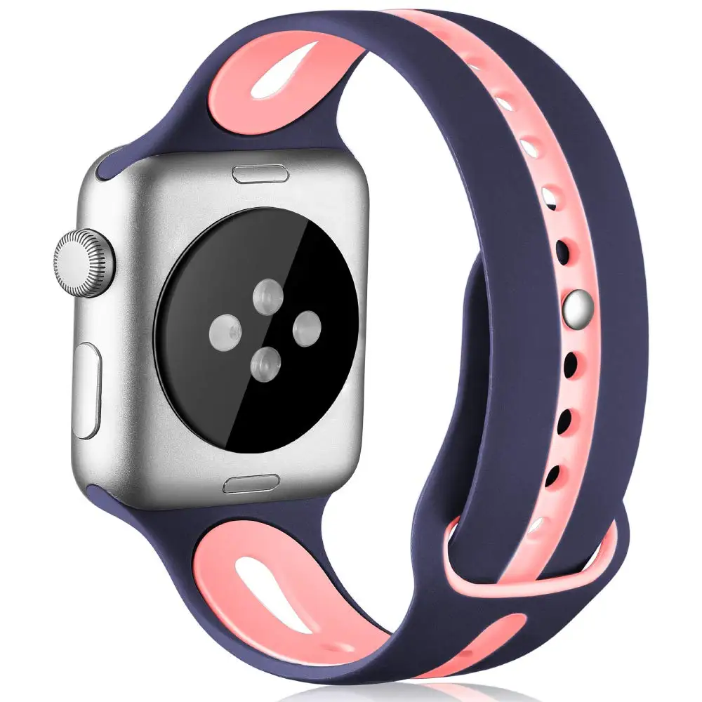 Силиконовый ремешок для apple watch band 44 мм 40 мм наручных часов iWatch, ремешок 38 мм 42 мм дышащий спортивный ремешок Браслет apple watch 5 4 3 2 1