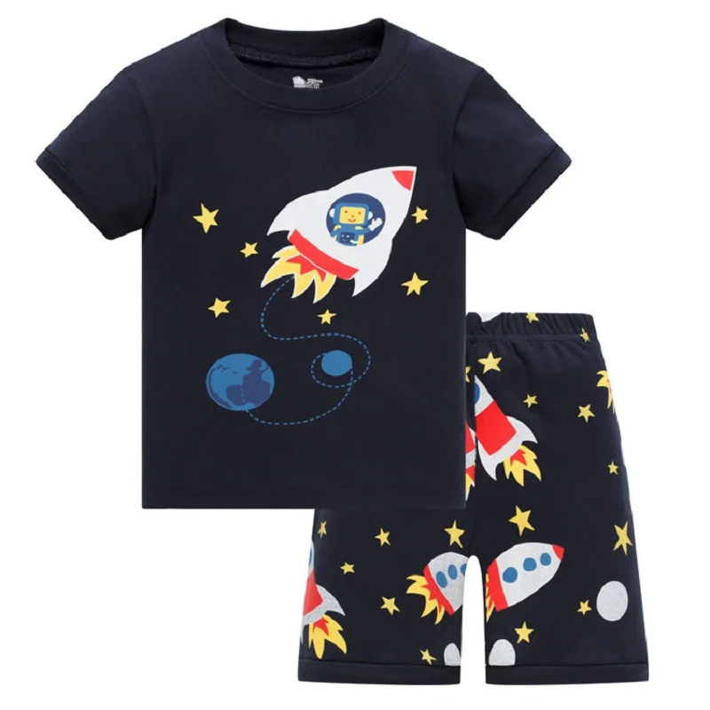 Летние пижамы с короткими рукавами и Бэтменом, хлопок, одежда для сна для мальчиков, Детская Пижама с рисунком поезда, детские пижамы для маленьких мальчиков - Цвет: 1