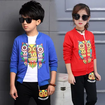 

Children Boys Girls Clothing Set Owl Print Toddler Baby Clothes Sports Suit 4-13Years Kids Tracksuit Jacket + Shirt+ Pants H307