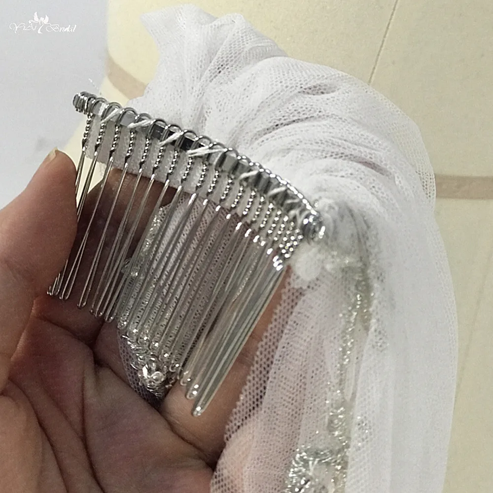 RSV128 Silver Embroidery Bridal Duvak Accesorios Mujer Velo Wedding Veil Short With Comb (3)