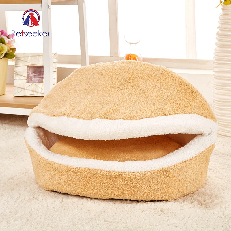 

Pet Dog Bed House Hamburger Shaped Removable Windproof Pet Dog Cat's House Nest Winter Warming Sofa Bedding Shell Hiding House