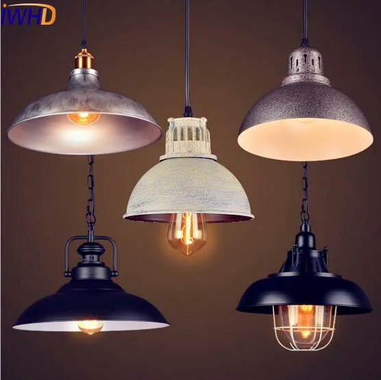 

IWHD American Iron Vintage Pendant Light Fixtures Dining Room Edison Style Loft Industrial Pendant Lighting Lamparas Colgantes