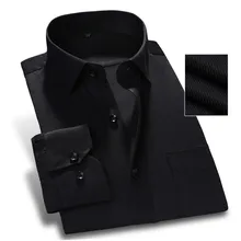 Чистый цвет Мужская рубашка с длинным рукавом классическая посадка саржа модная черная Рабочая одежда брендовая деловая мужская повседневная рубашка