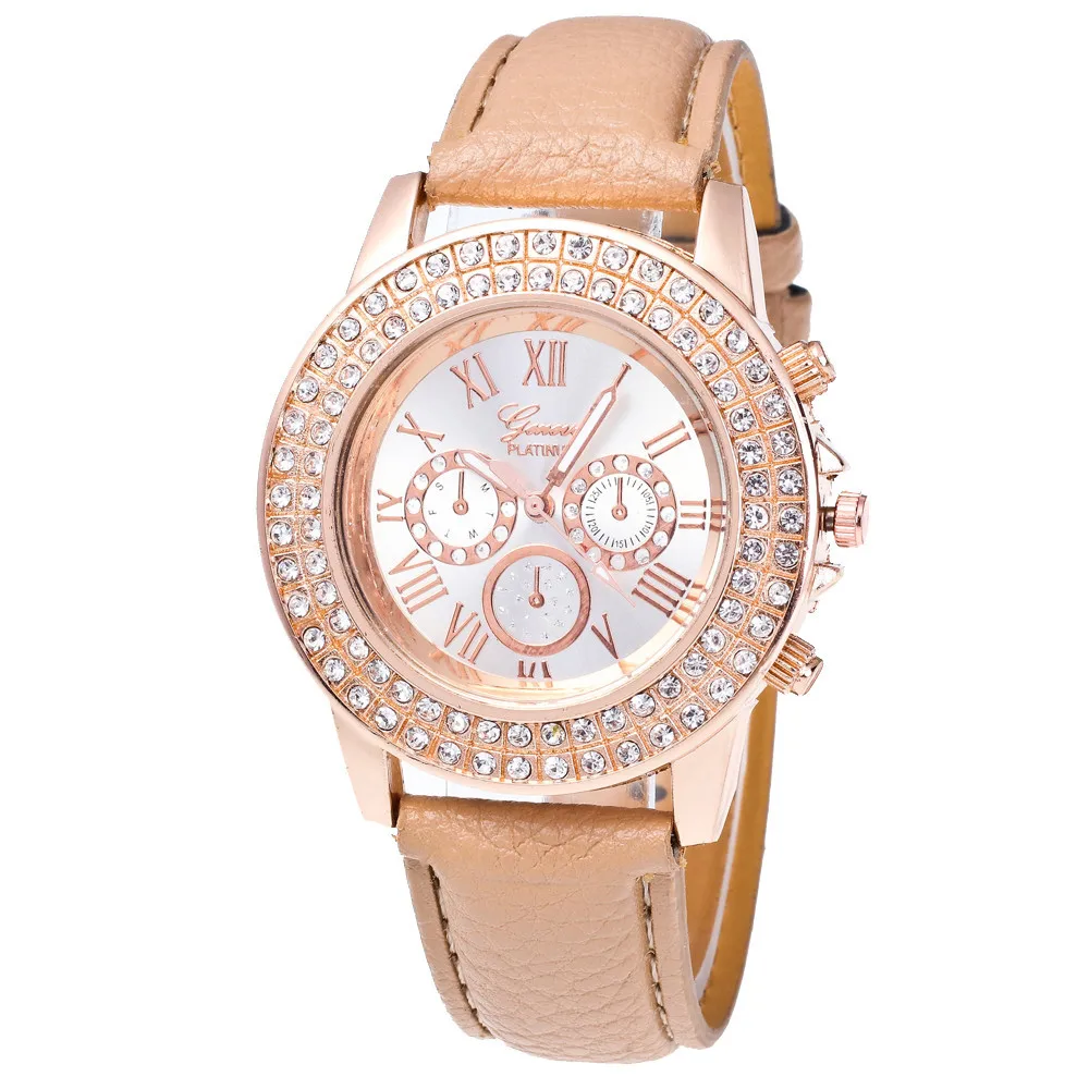 Geneva часы для женщин горный хрусталь кристалл платье браслет часы карамельный цвет высокое качество из искусственной кожи ремешок Relogio Feminino# BL5