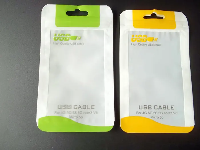 

100pcs 2 Size USB Data line plastic zip Retail Packaging Bag for iphong samsung mobile USB Charging Cable Package bags