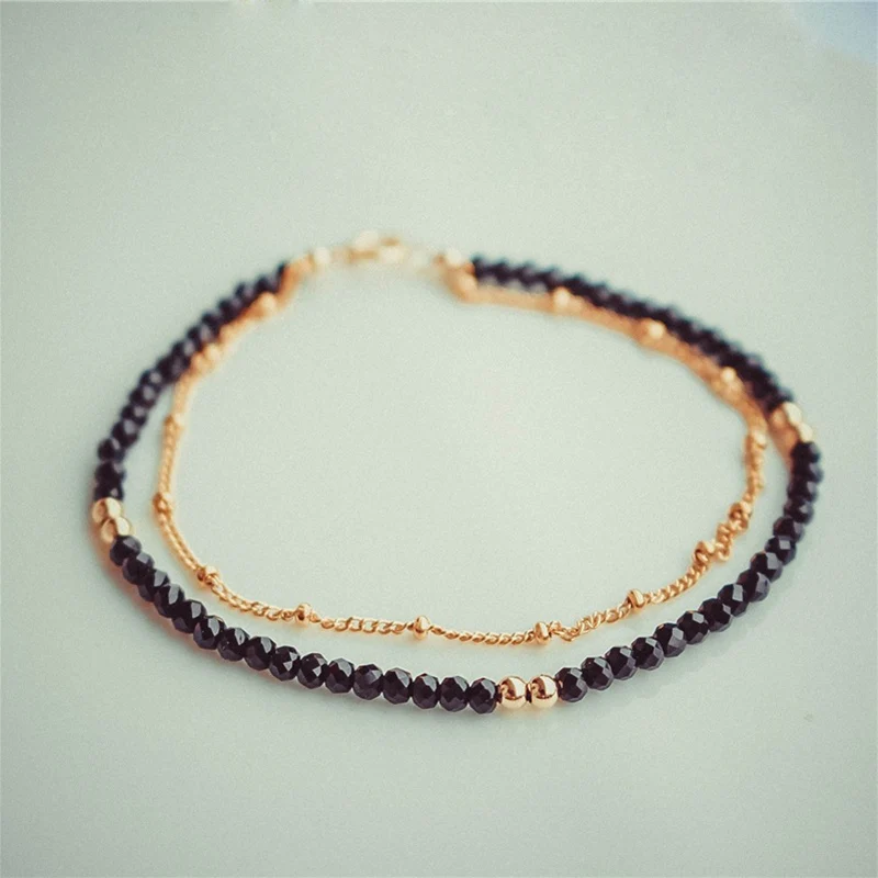 

Handmade Personalized Natural Black Beads Bracelets Elegant Customize Gold Wrap Fillde Bangles Charm Vintage Party Jewelry