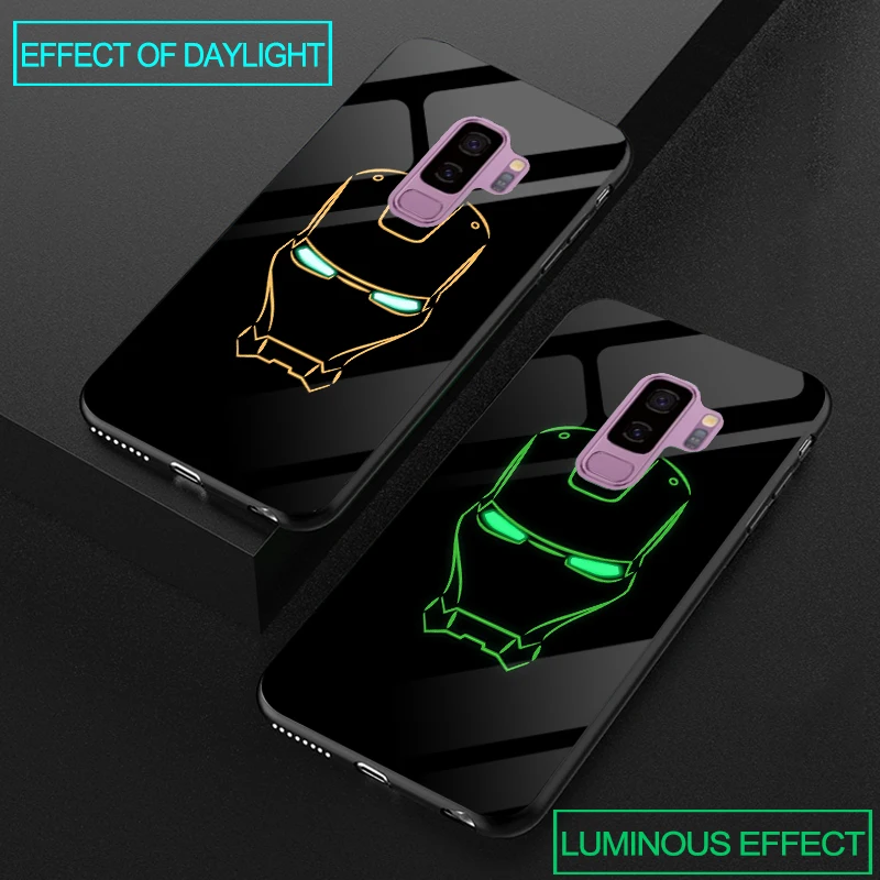 

Luxury Luminous Tempered Glass Cases For Samsung Galaxy S8 S9 Plus Soft Silicone Cover For Samsung Galaxy Note 8 Superman Case