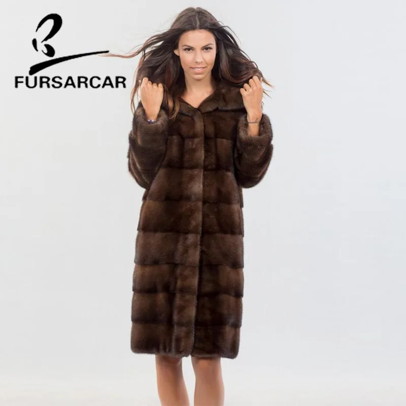 FURSARCAR 2018 модное пальто из натурального меха для женщин в английском стиле зимнее