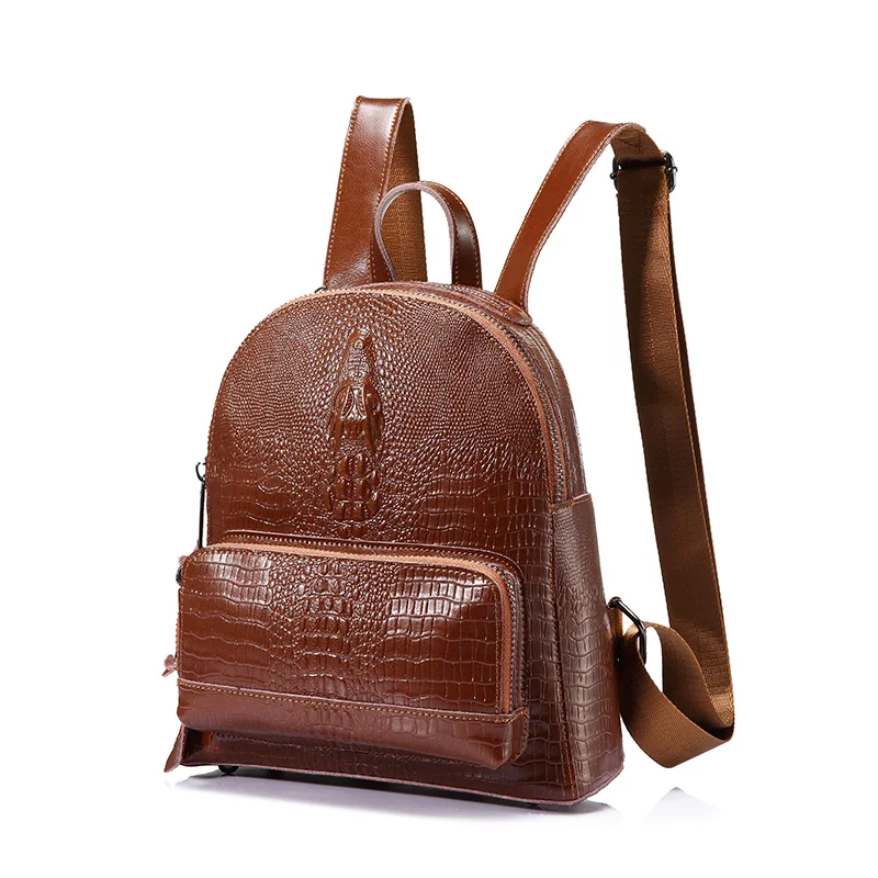 

REALER women backpack split leather backpack with crocodile prints casual school backpack for teenage girls ladies travel bag