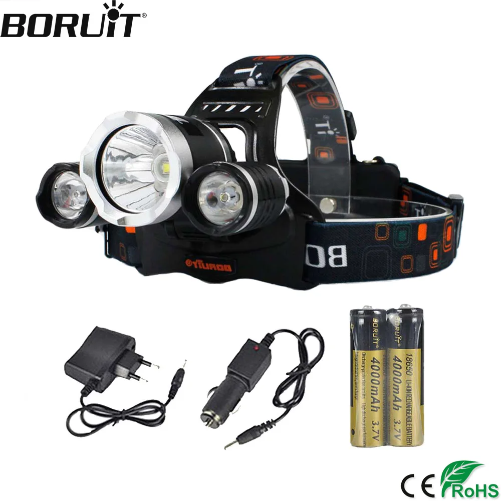 cheap BORUIT 6000LM T6 R2 LED Headlight 18650 Battery 4 Modes Headlamp as Power Bank Head Torch Fishing Hunting Flashlight