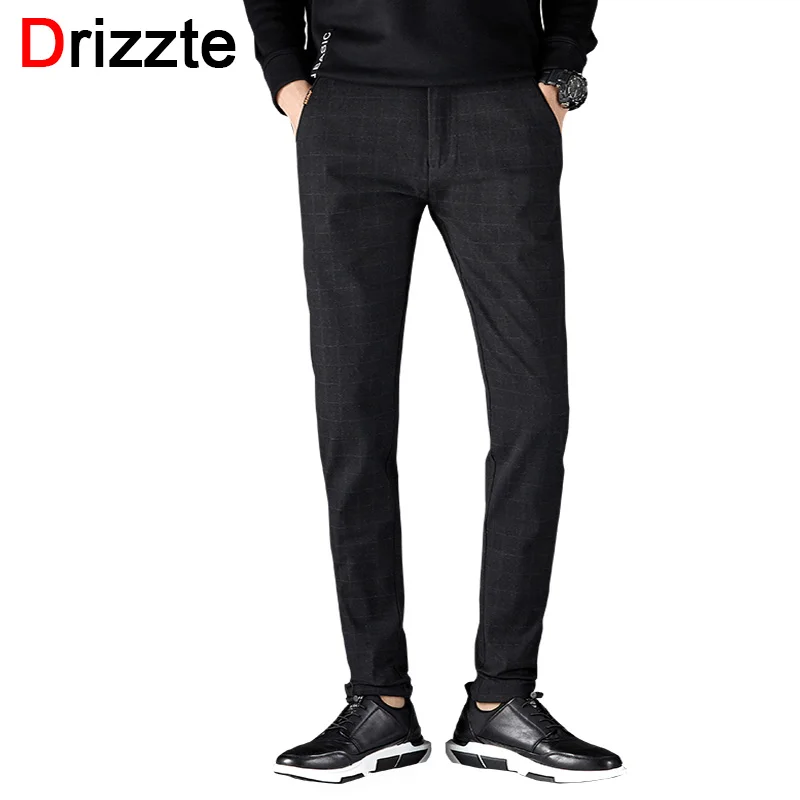 Drizzte мужской костюм брюки корейские повседневные брюки Slim Fit платье брюки для мужчин черный серый бизнес - Цвет: Черный