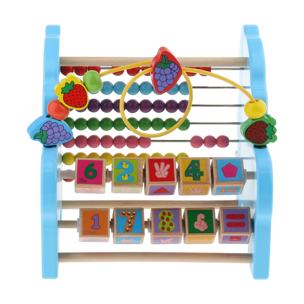 

Wooden Elephant Toy Educational Nursery Game Number Blocks + Beads Abacus + Roller Coaster Beads Maze Counting Game