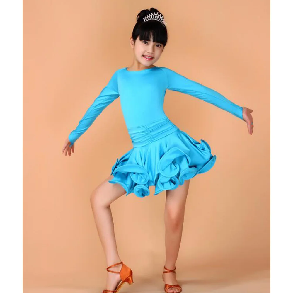 Детская Одежда для танцев с длинными рукавами для девочек, стандартное платье для латиноамериканских танцев, детское платье для Чача Румба, танго, сальсы, бальных танцев