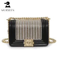 

Women small leather chain messenger crossbody bags 2017 Ladies diamonds lattice shoulder bags Luxury brand Black female mini bag