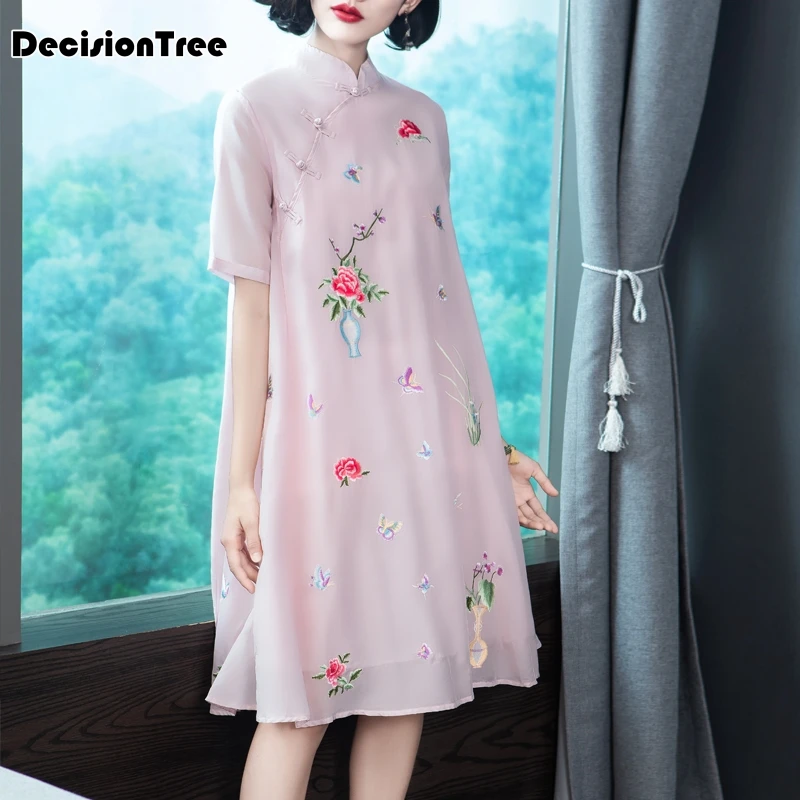 2019 verano azul tradicional chino dama seda cheongsam qipao baile vestido de club tótem y flor novedad vestido de noche - 4