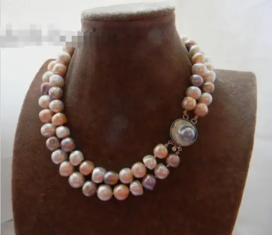 

Hot sale new Style >>>>> 2Strands 14mm Baroque White Pink Lavender Freshwater Pearl MABE Clasp Necklace