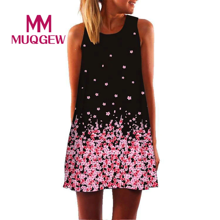 

Women Vintage Boho Summer Sleeveless Beach Printed Short Mini Dress robe femme ete 2019 ropa mujer robe longue femme ete