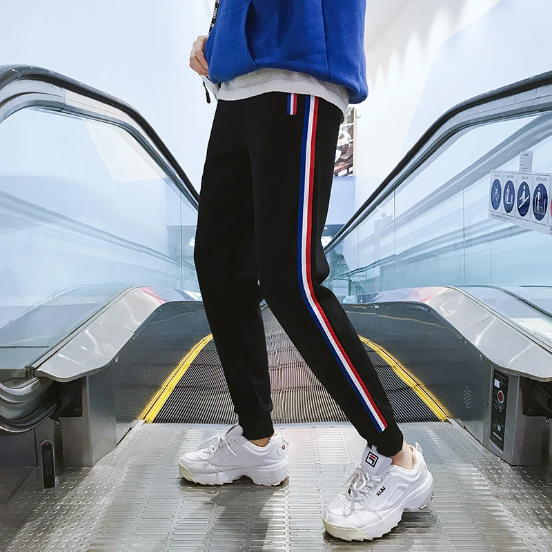 Fashion Casual Men's Pants Pants Spring And Autumn New M-4XL Color Pants Side Loose Nine Pants Black Personality Youth Popular