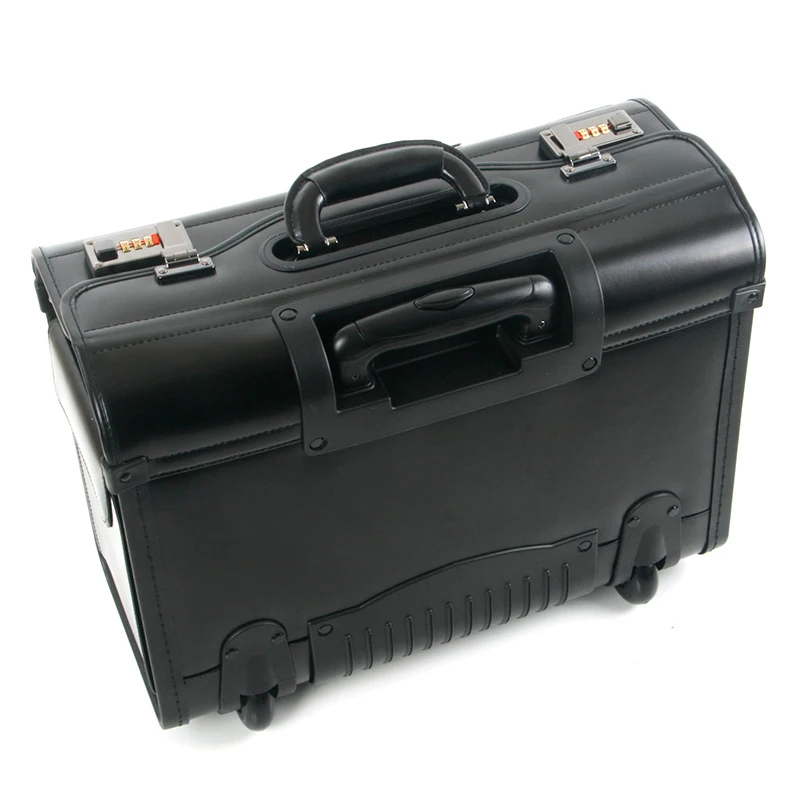 Retro Genuine Leather pilot Rolling Luggage Cabin Airline stewardess Travel Bag on Wheels Business Trolley Suitcases hangbag spinner luggage