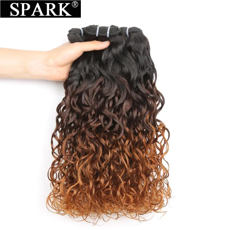 Spark Омбре бразильские волосы плетение пучки с закрытием волна воды 3/4 пучки с закрытием remy наращивание волос Омбре человеческие волосы