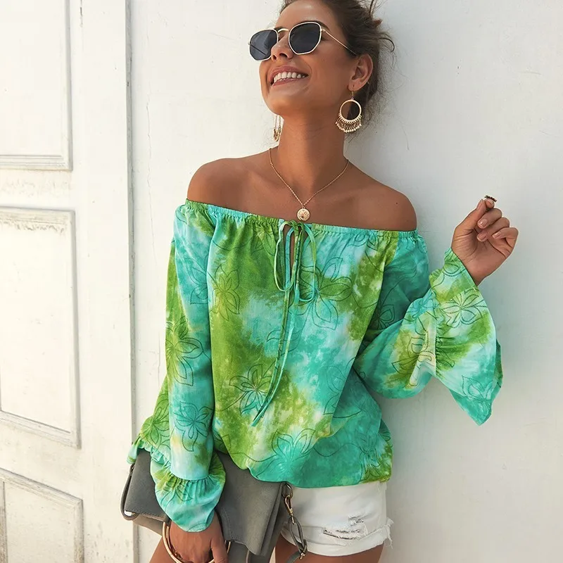 Boho Off Shoulder Blouse Shirt Women Summer Floral Printed Blouses Femme Bohemian Lantern Sleeve Slash Neck Blusa Tops Mujer