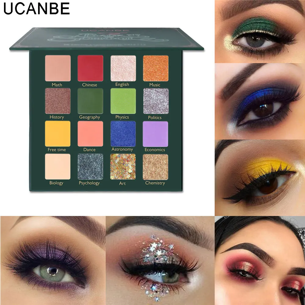 

UCANBE Back To School Eyeshadow Pigment Matte Shimmer 16 Color Glitter Eye Shadow Palette Powder Makeup Palette Brighten Eye