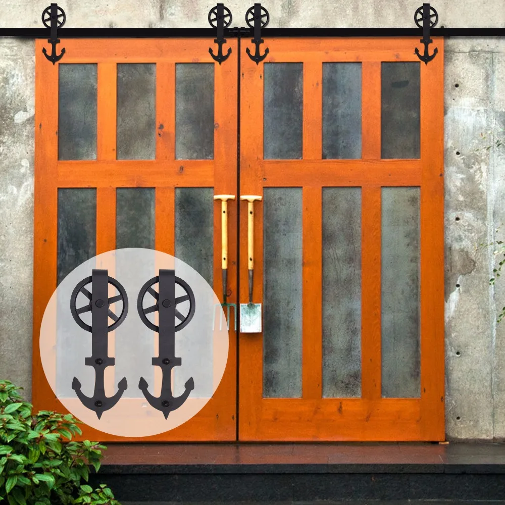 LWZH 16FT 18FT 20FT Sliding font b Closet b font Wood Door Anchor Shaped with Big