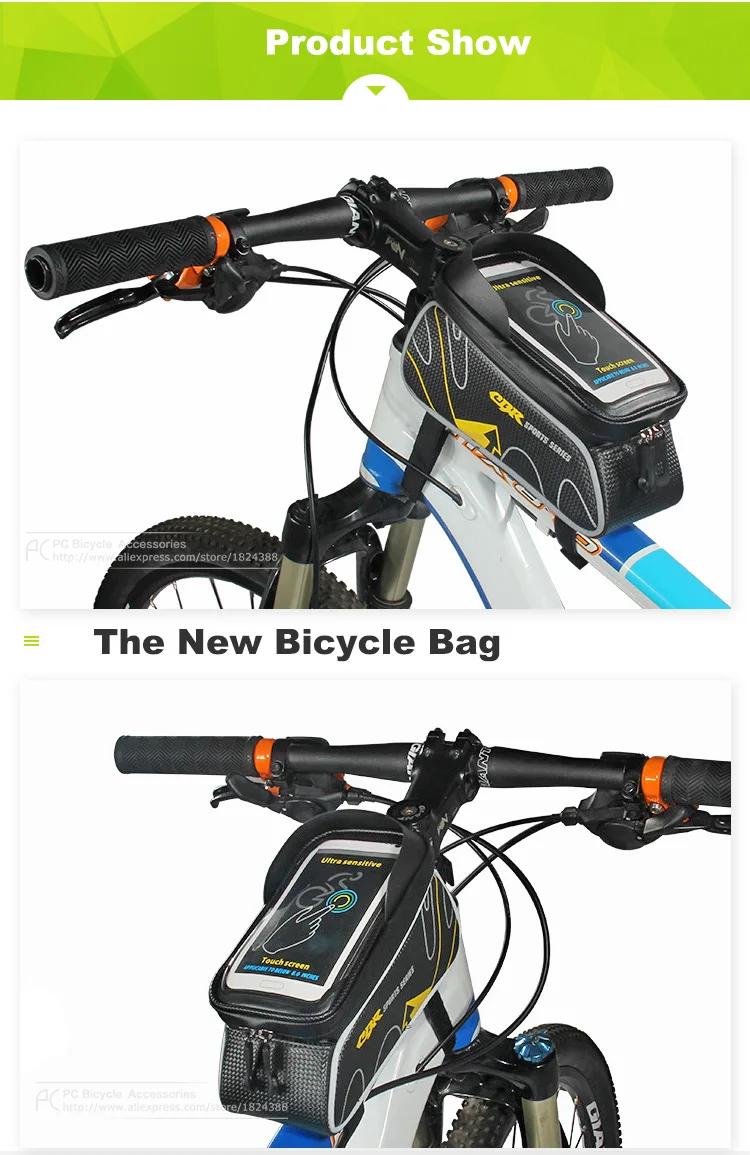 Perfect CBR Bicycle Front Tube Bags 6 Inch Phone Touch Screen MTB PU Waterproof Bike Cycling Beam Saddle Bag Mountain Bike Accessories 2