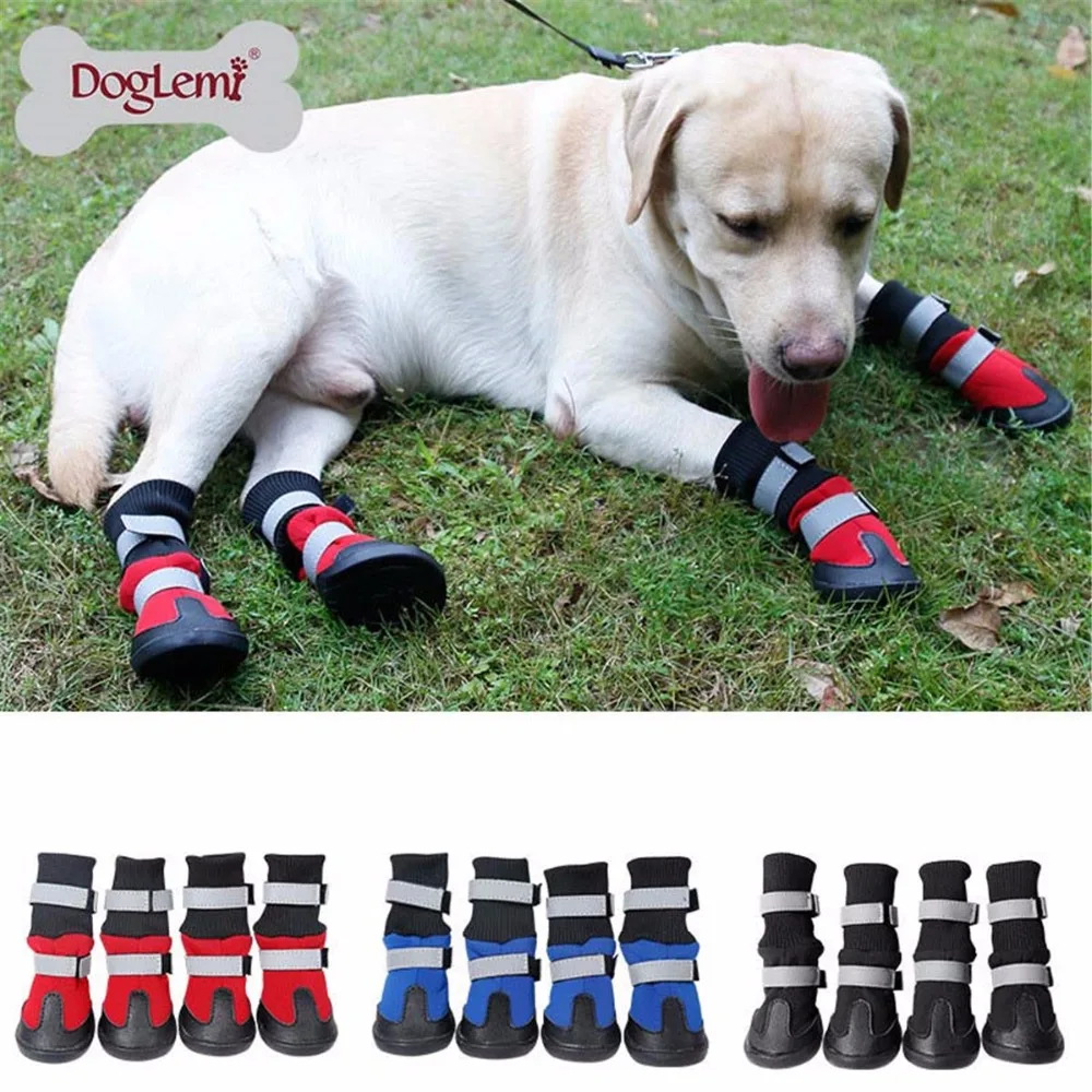 4pcs/set Leather Pet Dog Shoes Waterproof Warm Winter Anti slip Big Dog