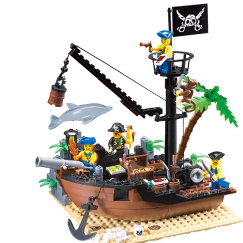 

306 Building Blocks Pirate Ship Scrap Dock Building Blocks DIY 178+pcs Blocks Playmobil Toys For Children Brinquedos