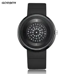 Уникальный поворотный Paidu Черный Кварцевые Кожаный ремешок наручные часы мужские Мальчики аналоговый цифровой циферблат подарок Наручные