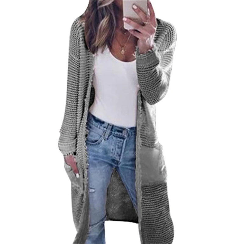 Spring Autumn Winter Long Sweater Women Knitting Cardigan Fashion 2019 Pockets Open Stitch Coat Female Vintage Knitwear |