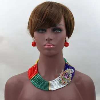 

Splendid Chromatic African Jewelry Beads Set Nigerian Wedding Costume Crystal Jewelry Beads Sets Handmade Free Shipping hx444