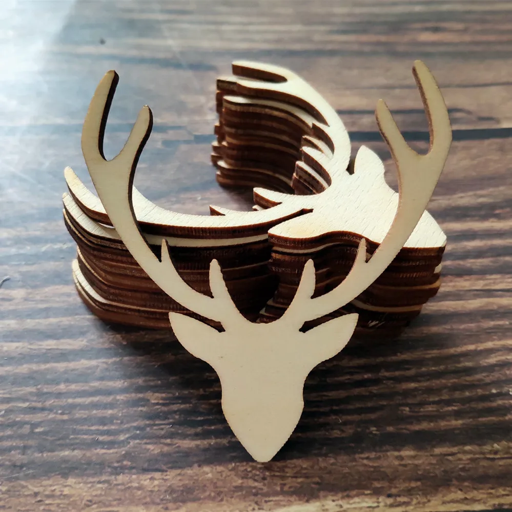 

10x Multi Size Wooden Unfinished Blank Deer Antlers Christmas Tree Wall Decorations DIY Scrapbooking Card Craft Embellishments