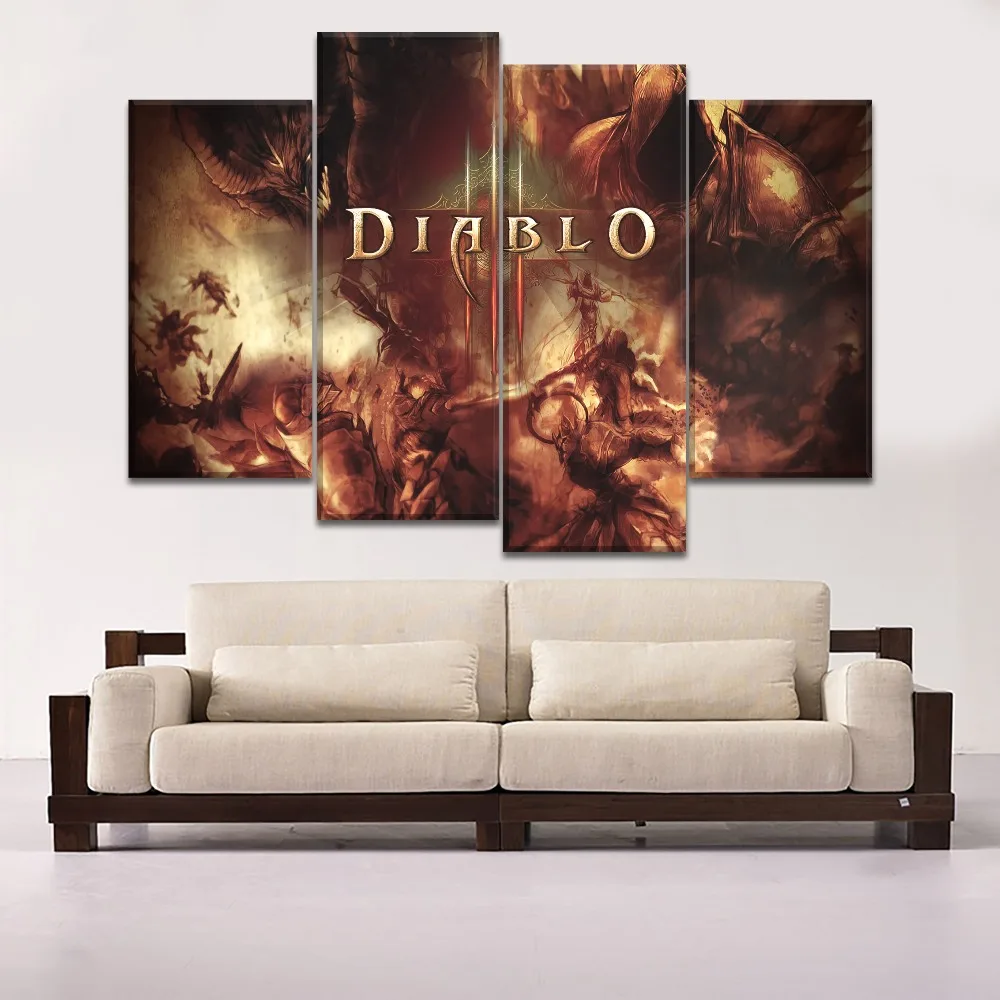 

One Set Modular Style 4 Piece Diablo 3 Angels vs Demons HD Picture Modern Home Decorative Bedroom Wall Canvas Print Game Poster