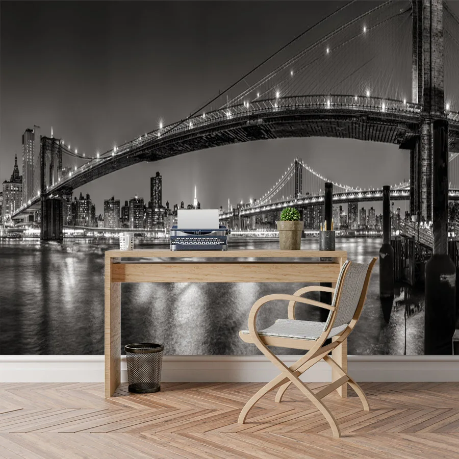 ShineHome New York Bridge черно белые ночные городские обои 3d стереоскопические для стен