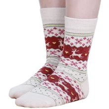 Зимние теплые шерстяные носки до середины икры, шерстяные рождественские женские носки со снежинками и оленем