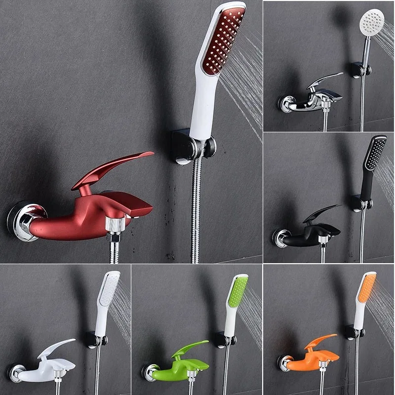 Bathtub Shower Faucets Black Green Brass Bathroom Wall Mounted