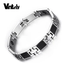 Vinterly черный браслет из углеволокна для мужчин нержавеющая сталь энергия наручные магнитные браслеты для мужчин крест цепи браслеты с голограммой