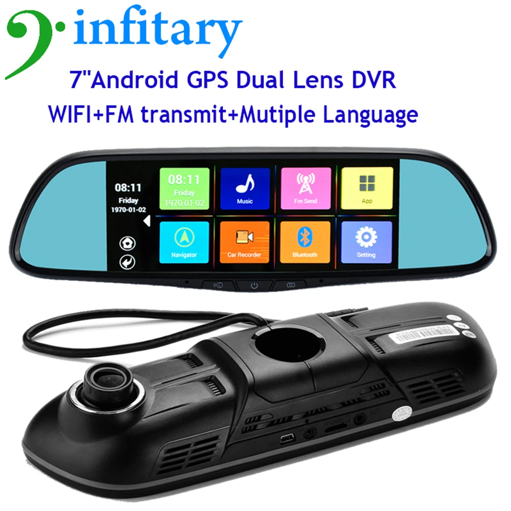 Android 4.4 Dash cam 7"Touch Screen Dual Lens Cameras Full HD 1080P Car DVRs GPS navigation WiFi