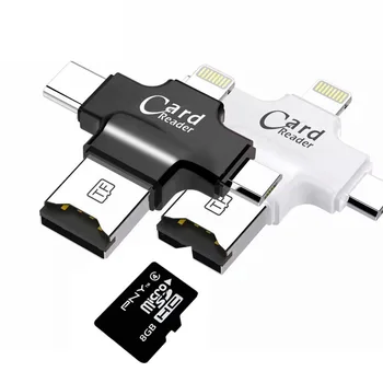 

BASEQI 4 in 1 Type-c/Lightning/Micro USB/USB 2.0 Memory Card Reader Micro SD Card Reader for Android Ipad/iphone OTG reader
