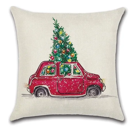

2pcs Red Yellow Car Bus Carrying Christmas Tree Pillow Cover Cushion Case Home Decorective Cushion Cover 45x45cm Drop Shipping