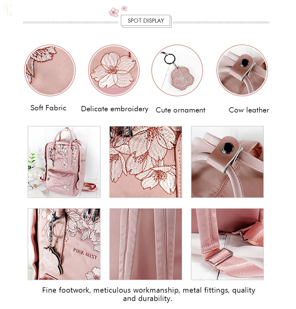 Flor princesa bordado mochila feminina 14