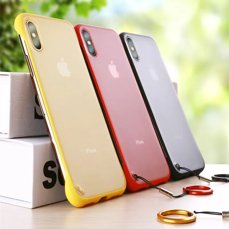 

Frameless Case For iPhone 6 6S 7 8 Plus X Case Transparent Matte Hard Phone Cover For iPhone XS Max XR With Finger Ring Cases