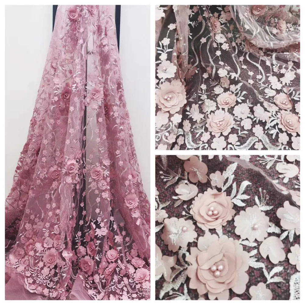 

VILLIEA Latest High Quality African Tulle Lace Fabric 3D Flowers Sequins With Beads French Net Lace For Wedding Dress
