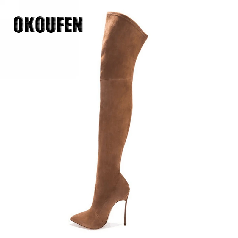 

2017 new style women boots shoes over the knee boots thigh high spring style fashion pointed shoes high heels boots