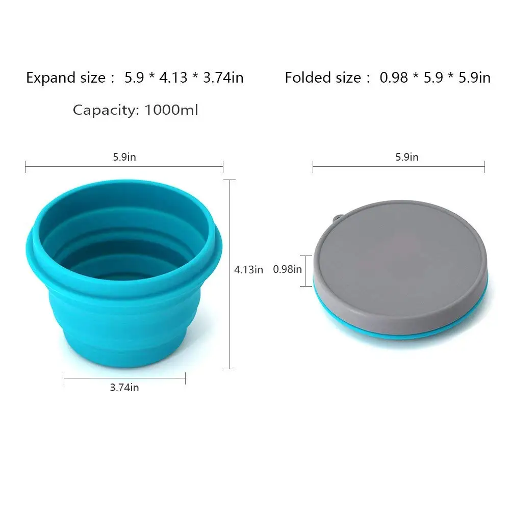 Складной силикона BCollapsible Еда Класс силиконовые чаши с крышками, бисфенол-а, кемпинга, путешествия, животные, Пеший туризм, альпинизмом чаша