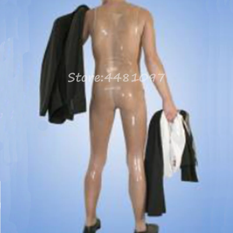 

100% Nature Latex Rubber Transperant Sleeveless Bodysuit Zentai Leotard Latex Rubber Fetish Bodysuit with Front Zip For Men