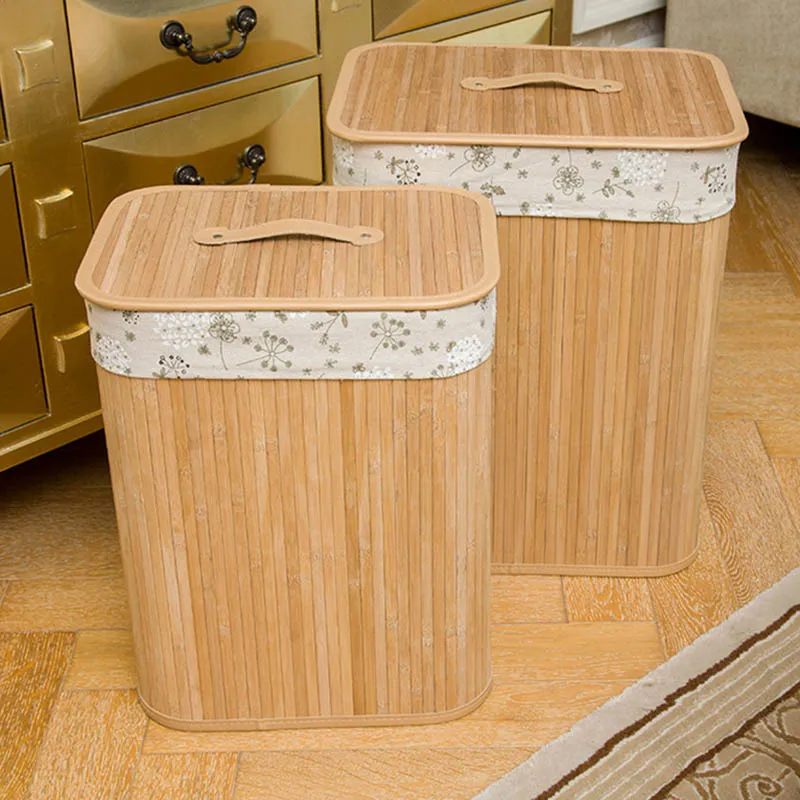 

Multifunctional Folding Bamboo Storage Basket Large Storage Laundry Bin Box with Lid and Removable Lace Hogard